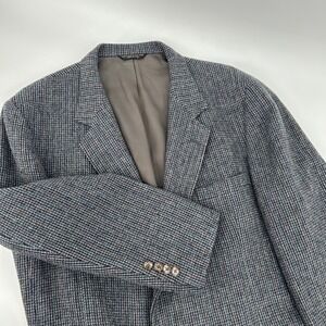 Vintage Carolcrest Mens 50XL Blazer Jacket 100% Pure Wool Tweed Gray Blue